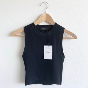 Theory Milotaly Ribbed Crop Tank in Black Lústrate